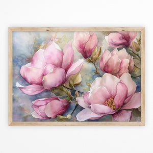 Magnolia Floral Watercolor Wall Art Print | Magnolia Painting | Magnolia Farmhouse Decor | Watercolor Floral Painting Digital Download