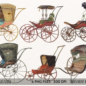 Vintage Baby Buggy Clipart, Watercolor buggy, Antique buggy clipart, vintage buggy Stroller, Baby Doll Carriage, Instant download PNG