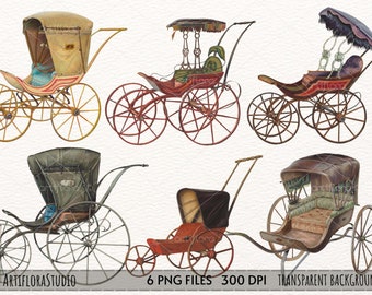 Vintage Baby Buggy Clipart, Watercolor buggy, Antique buggy clipart, vintage buggy Stroller, Baby Doll Carriage, Instant download PNG