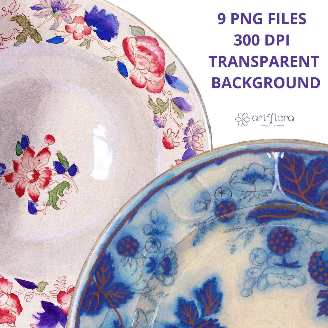 Watercolor Plates Clipart, Dinner Plates Clipart, Dinnerware Clipart