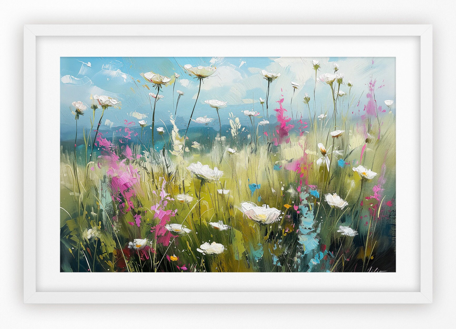 Wildflower Field Landscape Oil Painting | Wall Art Print | Country ...