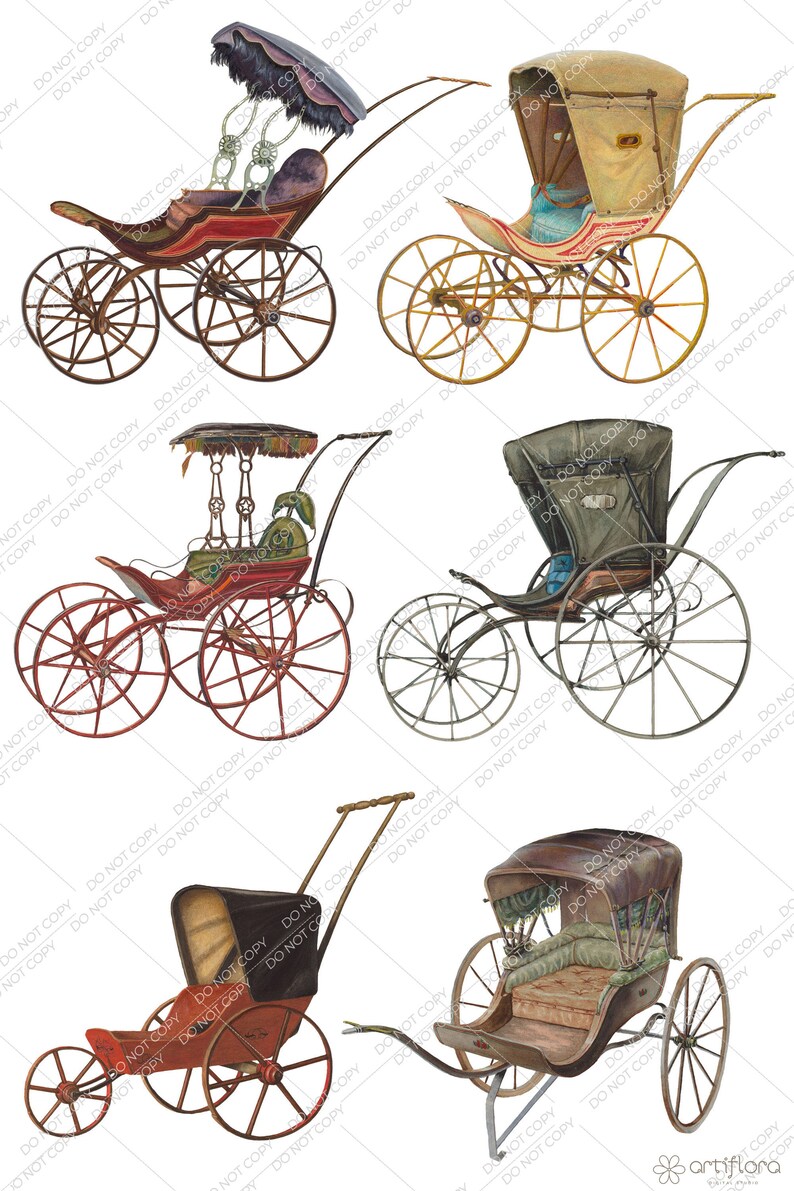 Vintage Baby Buggy Clipart, Watercolor Buggy, Antique Buggy Clipart ...