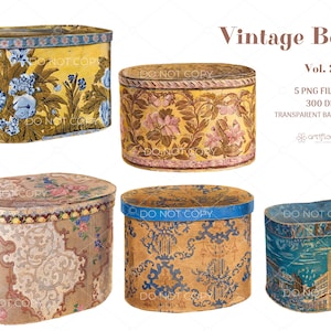 Vintage Hat Boxes Clipart, Antique hat boxes clipart, Watercolor vintage boxes clipart, Decorative boxes, Instant download PNG