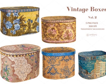 Vintage Hat Boxes Clipart, Antique hat boxes clipart, Watercolor vintage boxes clipart, Decorative boxes, Instant download PNG