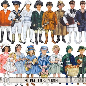Vintage Children Clipart, 20 PNG, Fussy cutting images, Children ephemera for junk journal, printable collage sheets,  scrapbooking
