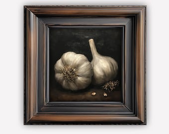 Kitchen Still Life Painting | Garlic Wall Art | Kitchen Food Oil Painting | Digital PRINTABLE Download