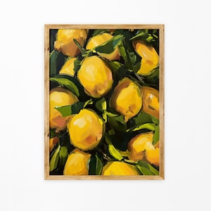 Keuken stilleven schilderij | Citroen kunst aan de muur | Keuken Voedsel Olieverfschilderij | Digitale afdrukbare download