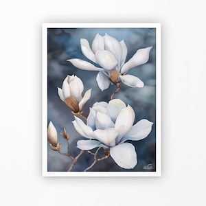 Magnolia Floral Watercolor Wall Art Print | Magnolia Painting | Magnolia Farmhouse Decor | Watercolor Floral Painting Digital Download