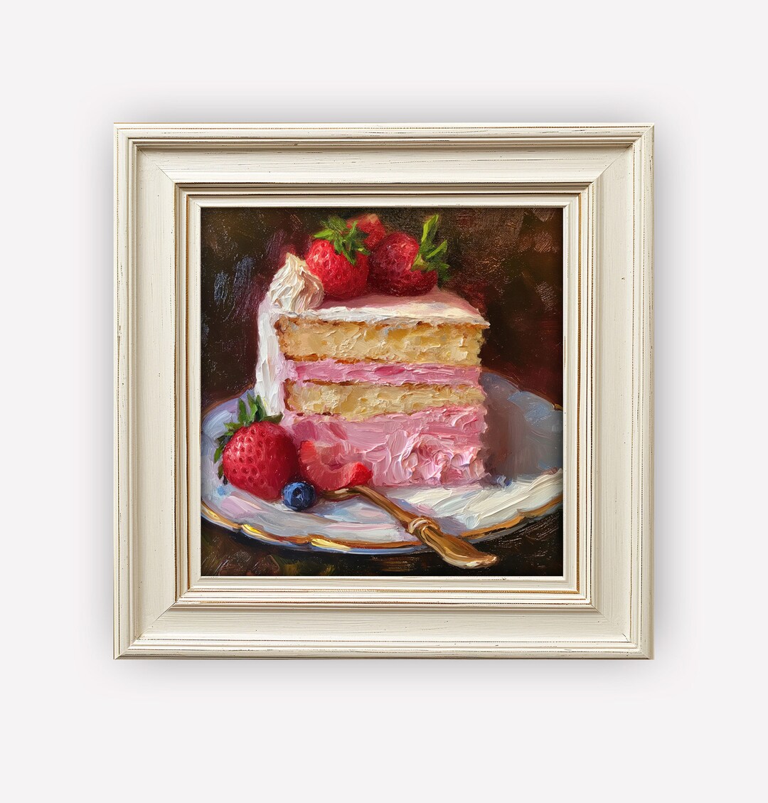 Kitchen Still Life Painting | Strawberry Cake Wall Art | Kitchen Food ...