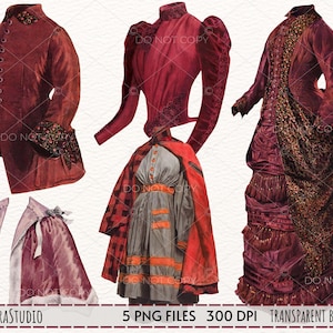 Watercolor Vintage Women&#39;s Clothing clipart, antique coat jacket, antique women&#39;s clothing, scrapbooking ephemera, instant download PNG