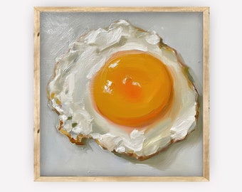 Kitchen Still Life Painting | Fried Egg Wall Art | Breakfast Kitchen Food Oil Painting | Digital PRINTABLE Download