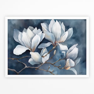 Magnolia Floral Watercolor Wall Art Print | Magnolia Painting | Magnolia Farmhouse Decor | Watercolor Floral Painting  Digital Download