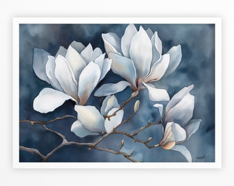 impressão floral da arte da parede da aguarela da | Pintura de Magnólia | Decoração de fazenda de magnólia | Download digital de pintura floral em aquarela