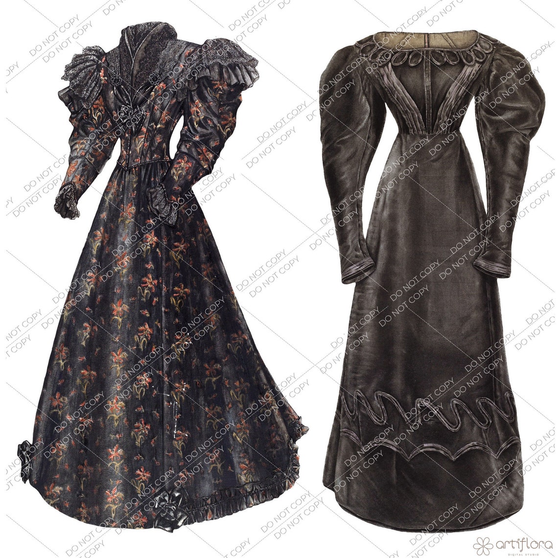 Watercolor Victorian Dresses Clipart Vintage Fashion Clipart Gothic Watercolor Victorian Dresses Clipart Vintage Fashion Clipart Gothic