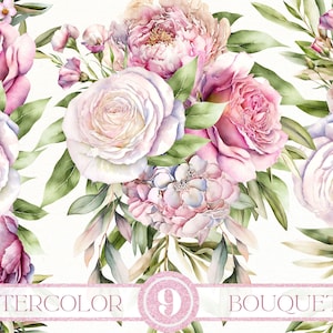 Aquarell Blumensträuße Arrangement Clipart, Rosa Pfingstrosen Rosen Hortensie Clipart, Grün, Hochzeitseinladungen, kostenlose kommerzielle Nutzung PNG