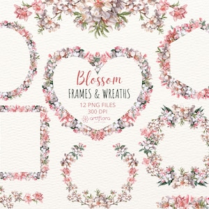 Aquarell Rahmen, Blumen Sakura, Kirschblüte png, Hochzeit Clipart, Einladungen Rahmen, florale geometrische Clipart, Sofortiger download PNG