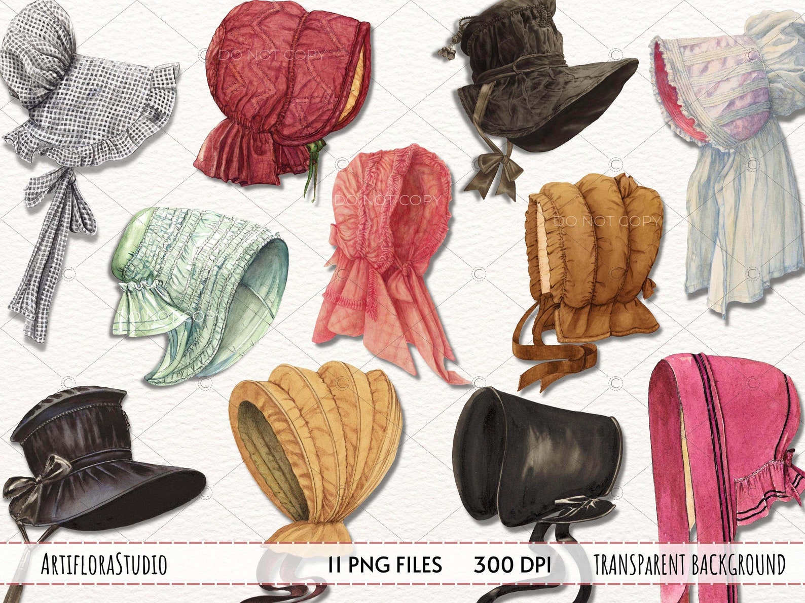 Watercolor Clipart Vintage Baby Hats Baby Etsy