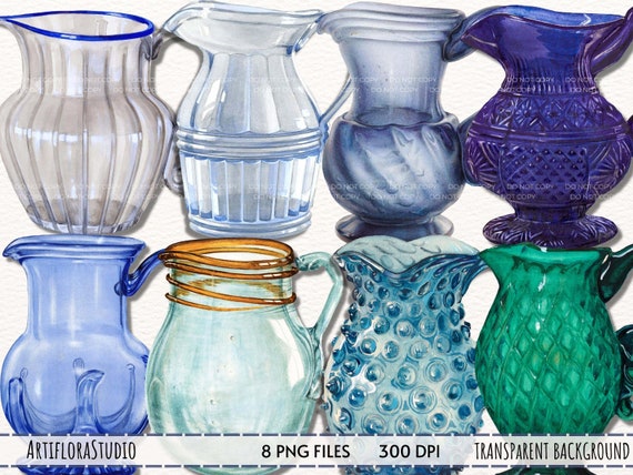 Watercolor Pitcher Clipart, Glass Pitcher Clipart, Water Pitcher, Flower  Container, Decorative Elements for Instant Download PNG 