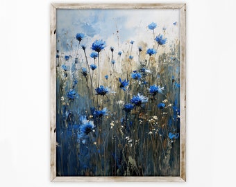 Wildflower Field Landscape Oil Painting | Wall Art Print | Country Farmhouse Decor | Neutral Tones | PRINTABLE Digital Download