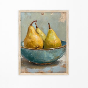 Kitchen Still Life Painting | Pears Wall Art | Kitchen Food Oil Painting | Digital PRINTABLE Download