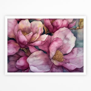 Magnolia Floral Watercolor Wall Art Print | Magnolia Painting | Magnolia Farmhouse Decor | Watercolor Floral Painting  Digital Download