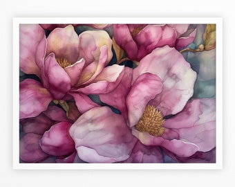Magnolia Floral Watercolor Wall Art Print | Magnolia Painting | Magnolia Farmhouse Decor | Watercolor Floral Painting  Digital Download