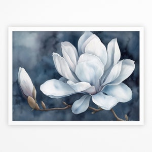 Magnolia Floral Watercolor Wall Art Print | Magnolia Painting | Magnolia Farmhouse Decor | Watercolor Floral Painting  Digital Download