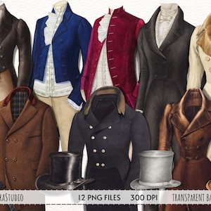 Watercolor Vintage Men Fashion Clipart, Victorian Men Clothing, top hat png, gentelmen clipart, scrapbooking ephemera, instant download PNG