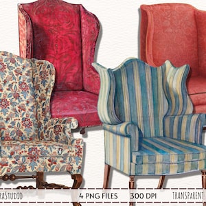 Furniture Clipart, Vintage Armchair Clipart, watercolor armchair, Antique watercolor armchair, Decorative elements for instant download PNG
