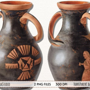 Aquarelle vase clipart, clipart vase grec, aquarelle Vase antique, poterie clipart, éléments décoratifs pour téléchargement immédiat PNG