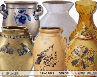 Aquarell Glas Clipart, Vintage Glas Clipart, altes Glas, Keramik Glas, Vintage Keramik, dekorative Elemente zum sofortigen download PNG