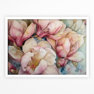 Magnolia Floral Watercolor Wall Art Print | Magnolia Painting | Magnolia Farmhouse Decor | Watercolor Floral Painting  Digital Download
