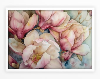 Magnolia Floral Watercolor Wall Art Print | Magnolia Painting | Magnolia Farmhouse Decor | Watercolor Floral Painting  Digital Download