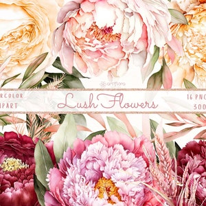 Watercolor floral clipart, Peonies roses clipart, Pink Beige flowers, Wedding Flowers clipart, Decorative elements for instant download PNG
