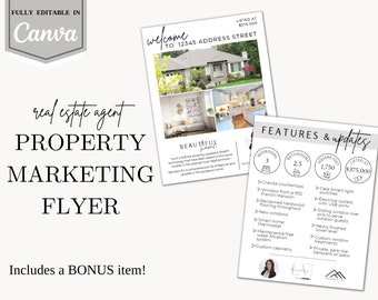 Dépliant pour l'annonce de la propriété Marketing immobilier pour les agents immobiliers et les agents immobiliers, caractéristiques et mises à jour, description de l'annonce et photos de l'annonce