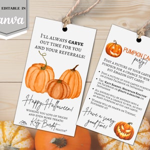Pumpkin Carving Contest Halloween Fall Pop By Tag for Realtors and Real Estate Agents