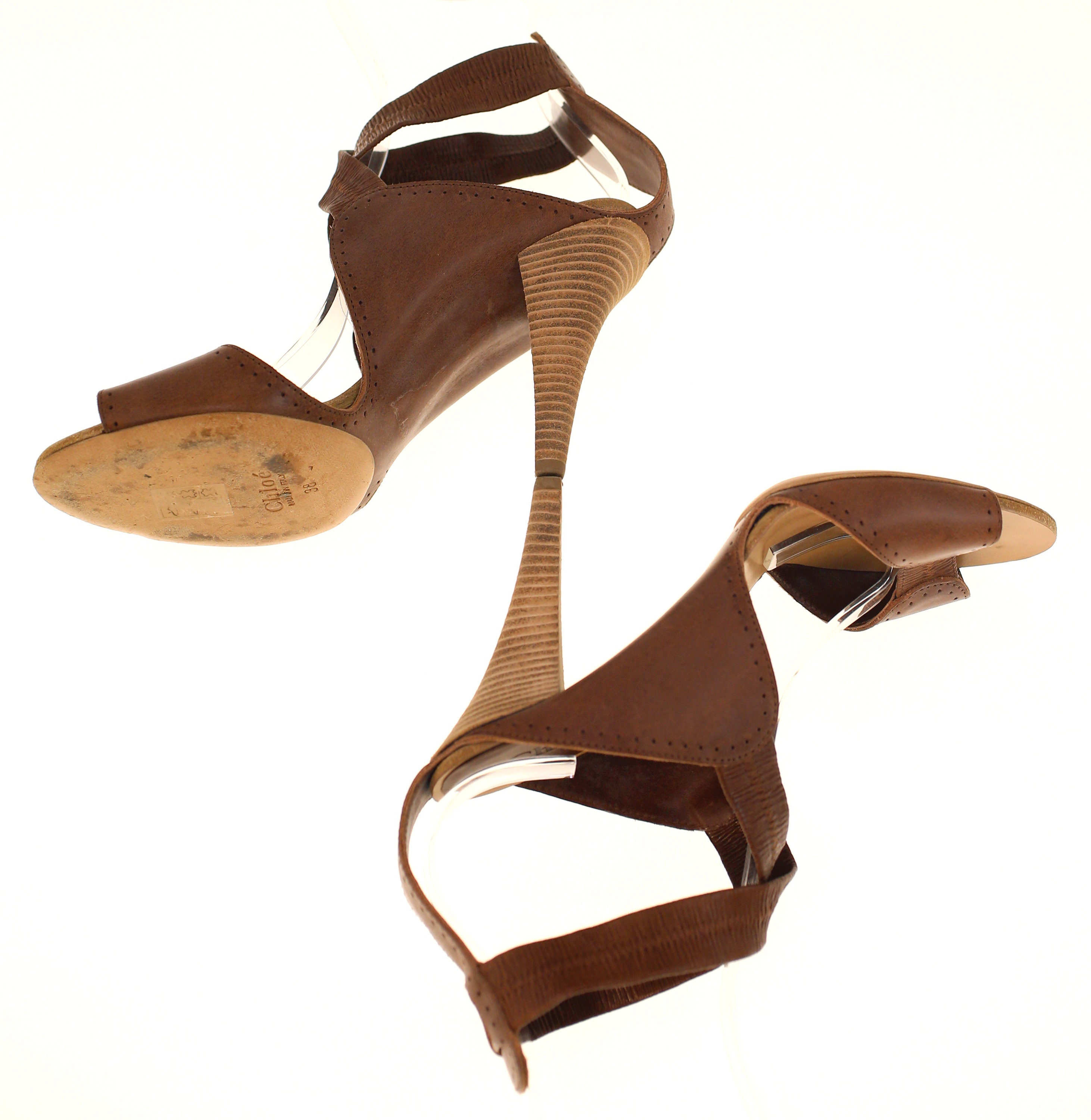 Chloe brown coloured leather sandals (Listed Size 38 / UK 5) - circa 1990s (Weight: 438g) - FREE postage