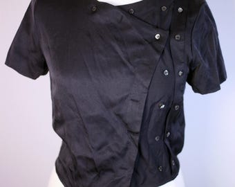 Alexander McQueen ladies black cropped silk-blend summer jacket/top-Size 40-EU 34/36-UK 6/8-US 2/4-circa 00s-Weight 120g-Free postage