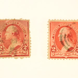 Sello postal de 2 centavos de George Washington en color carmín de EE. UU., circa 1890 (2 sellos incluidos). Envío GRATIS