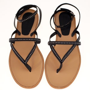 Athe Vanessa Bruno black leather studded flat sandals (Listed Size FR 36) - FREE postage