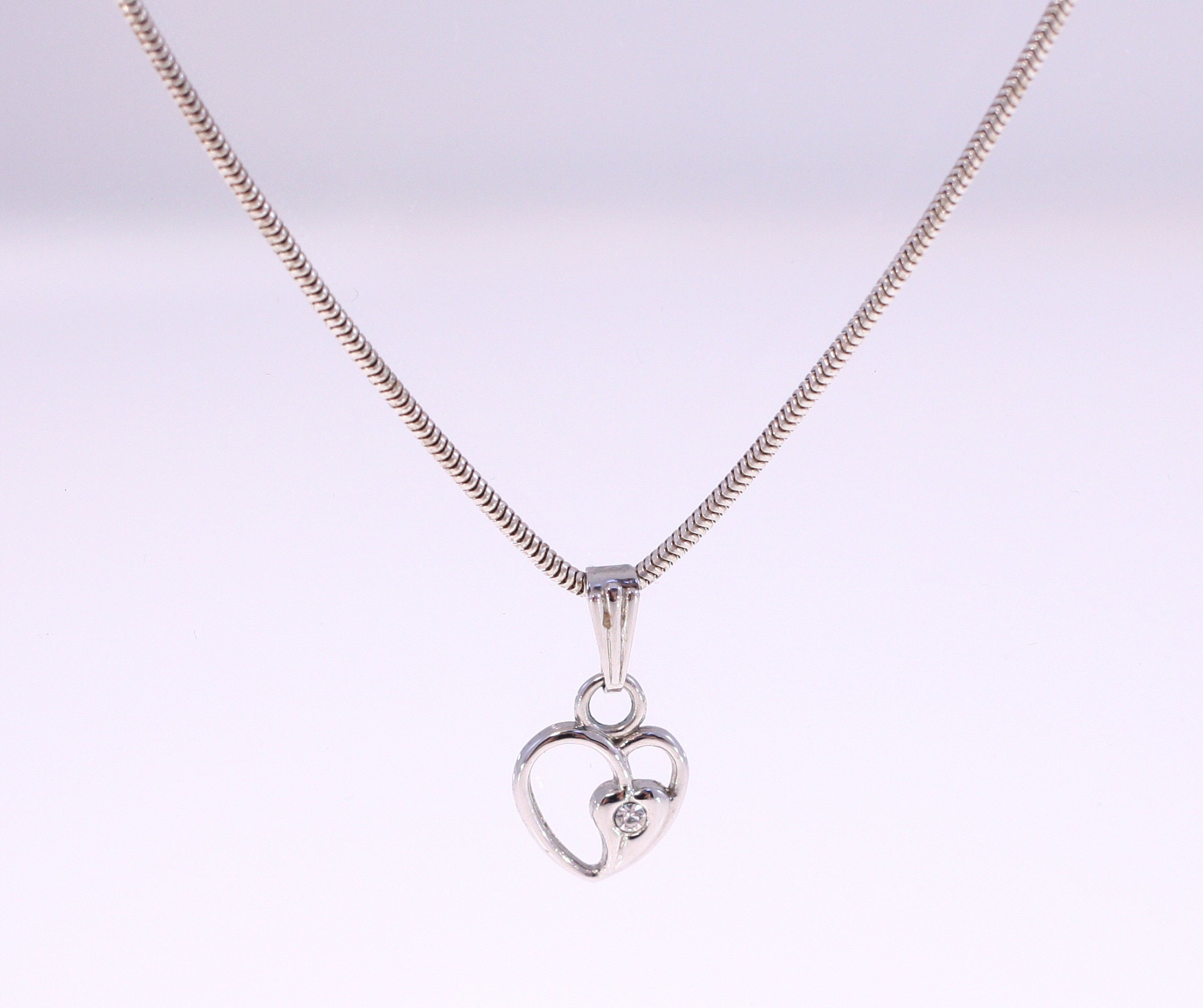 Sterling Silver Necklace With Love Heart Pendant Inset With a - Etsy