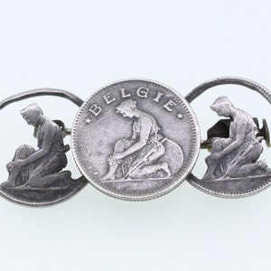 Vintage handmade &#39;Belgie&#39; brooch made from 93 year old Belgian coins-circa 1928-FREE postage