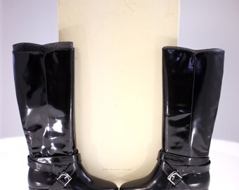 Marc by Marc Jacobs &#39;Spazz&#39; ladies black patent leather boots with metal buckle detail-IT 34-NEW-Weight 1.335Kg-FREE postage