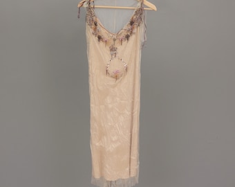 Vintage handmade golden mesh dress with separate individual liner - circa 1980s - EU 36 / UK 8 / US 4 (Weight: 314g) free postage