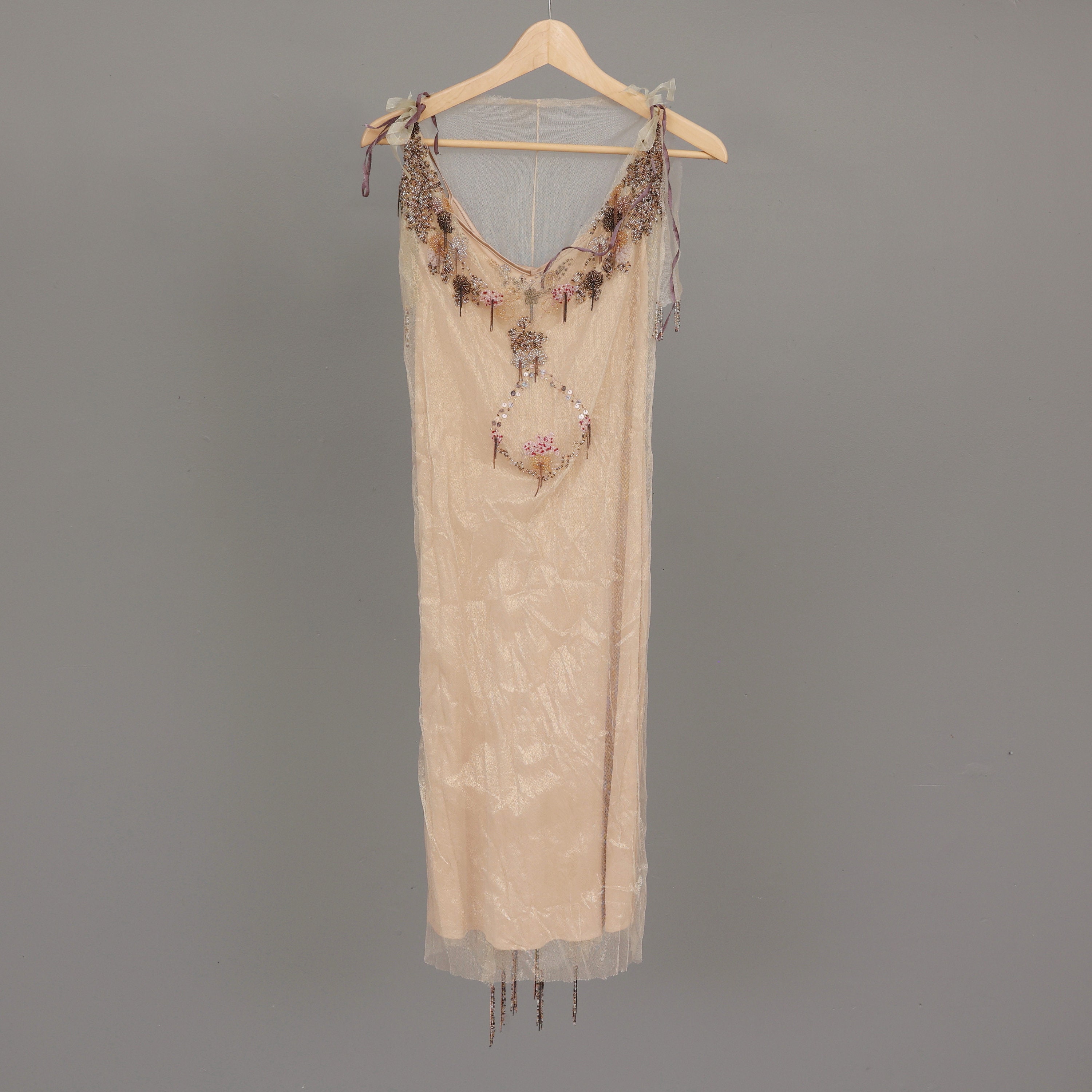 Vintage handmade golden mesh dress with separate individual liner - circa 1980s - EU 36 / UK 8 / US 4 (Weight: 314g) free postage