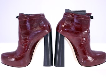 Alexander Wang &#39;Constance&#39; burgundy leather ankle booties-EU 35/UK 2-13cm heel-circa 00&#39;s-Weight 1.55Kg-free postage