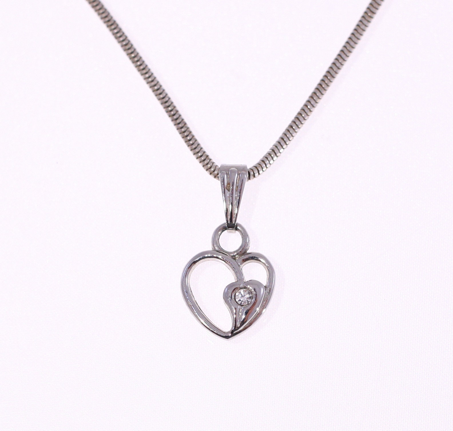Sterling Silver Necklace With Love Heart Pendant Inset With a - Etsy