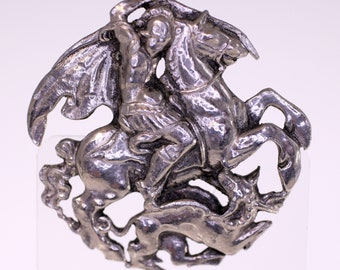 Jewelcraft vintage St. George slays the Dragon brooch circa 1950s-rare design-Weight 88g-FREE postage
