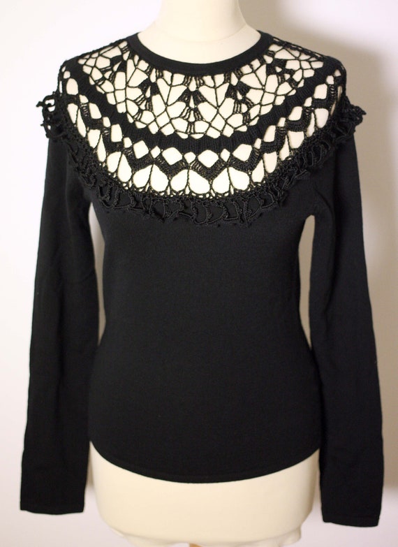 Cacharel ladies black crotchet knit wool-blend swe