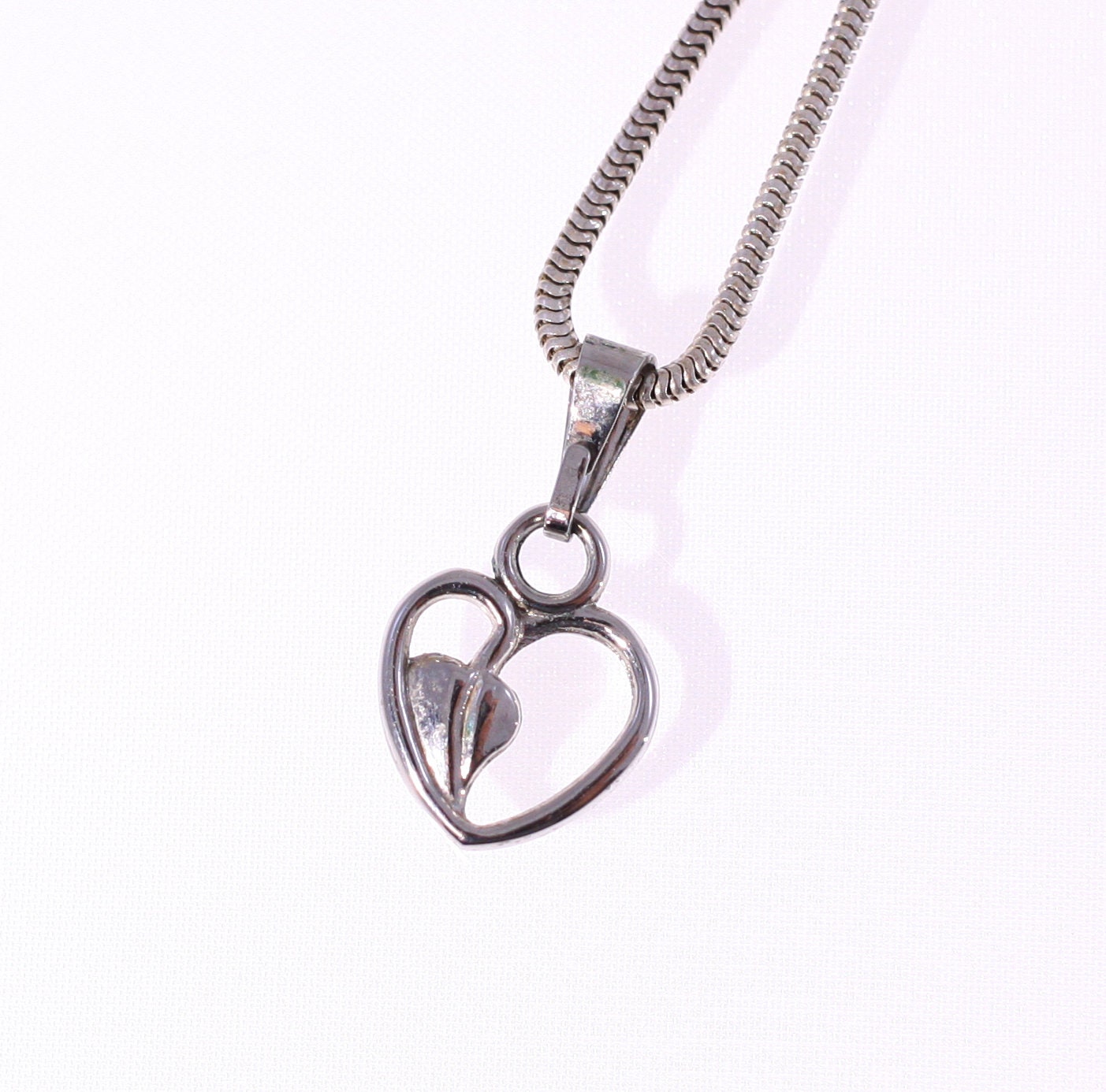 Sterling Silver Necklace With Love Heart Pendant Inset With a - Etsy
